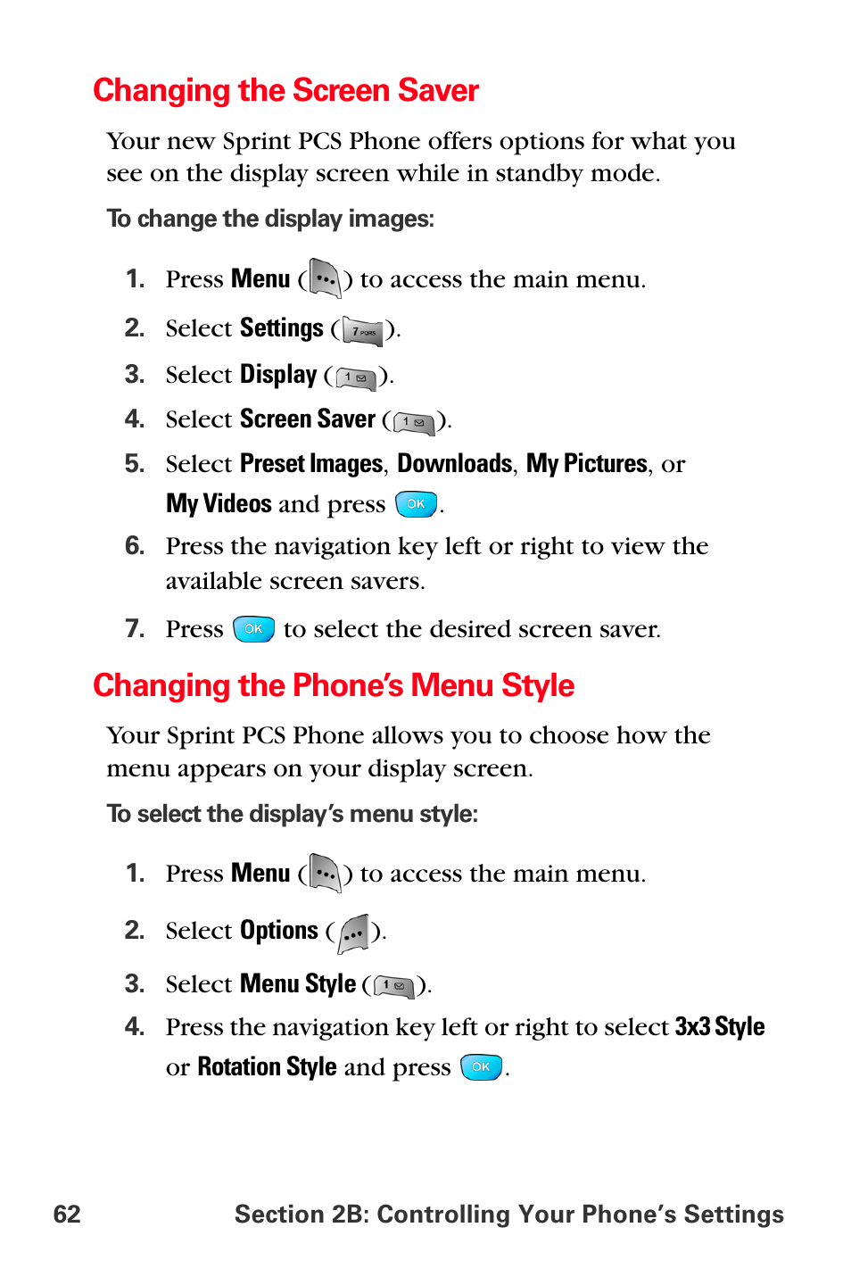 Changing the screen saver, Changing the phone’s menu style | Sprint Nextel MM-A800 User Manual | Page 76 / 318