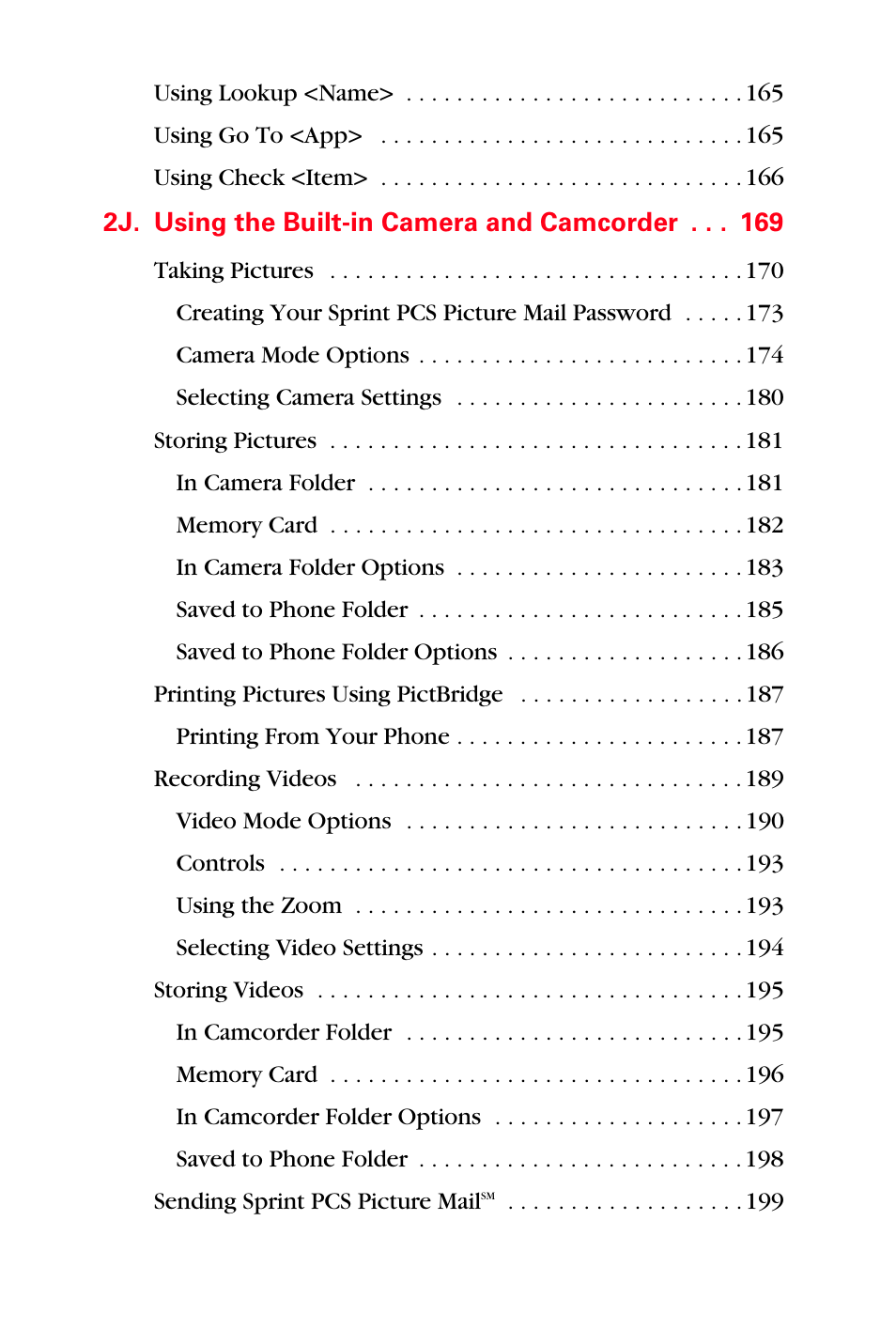 2j. using the built-in camera and camcorder 169 | Sprint Nextel MM-A800 User Manual | Page 8 / 318