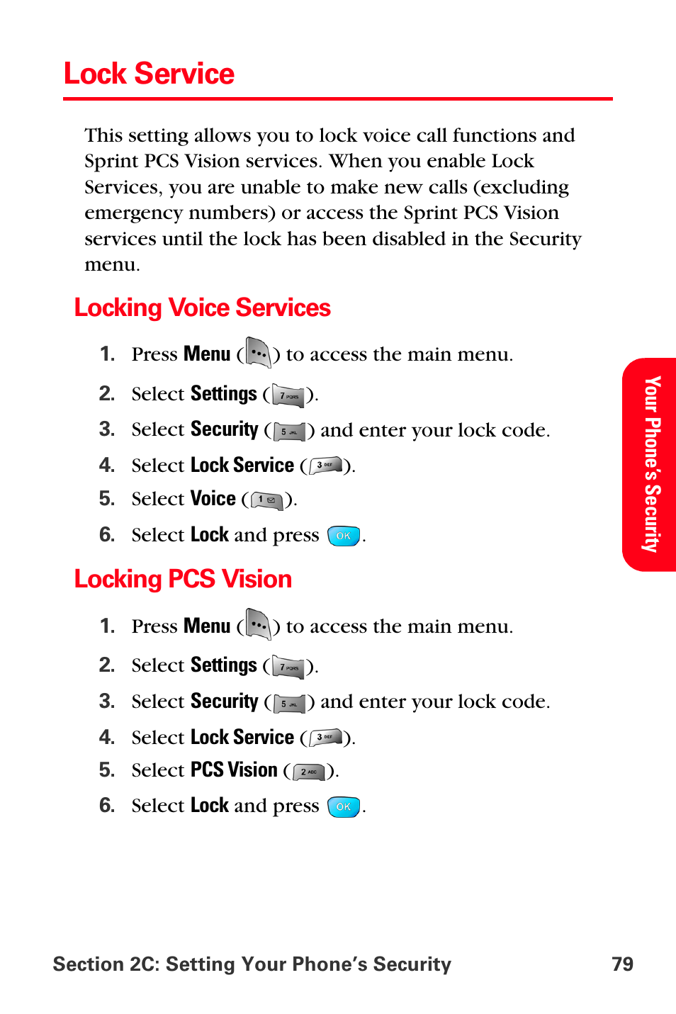 Lock service, Locking voice services, Locking pcs vision | Sprint Nextel MM-A800 User Manual | Page 93 / 318