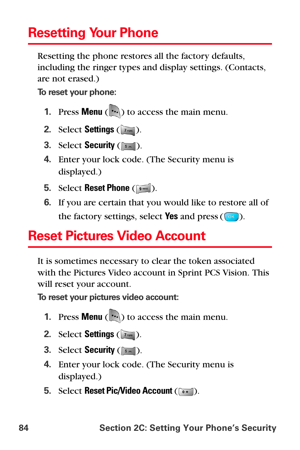 Resetting your phone, Reset pictures video account, Rese | Sprint Nextel MM-A800 User Manual | Page 98 / 318