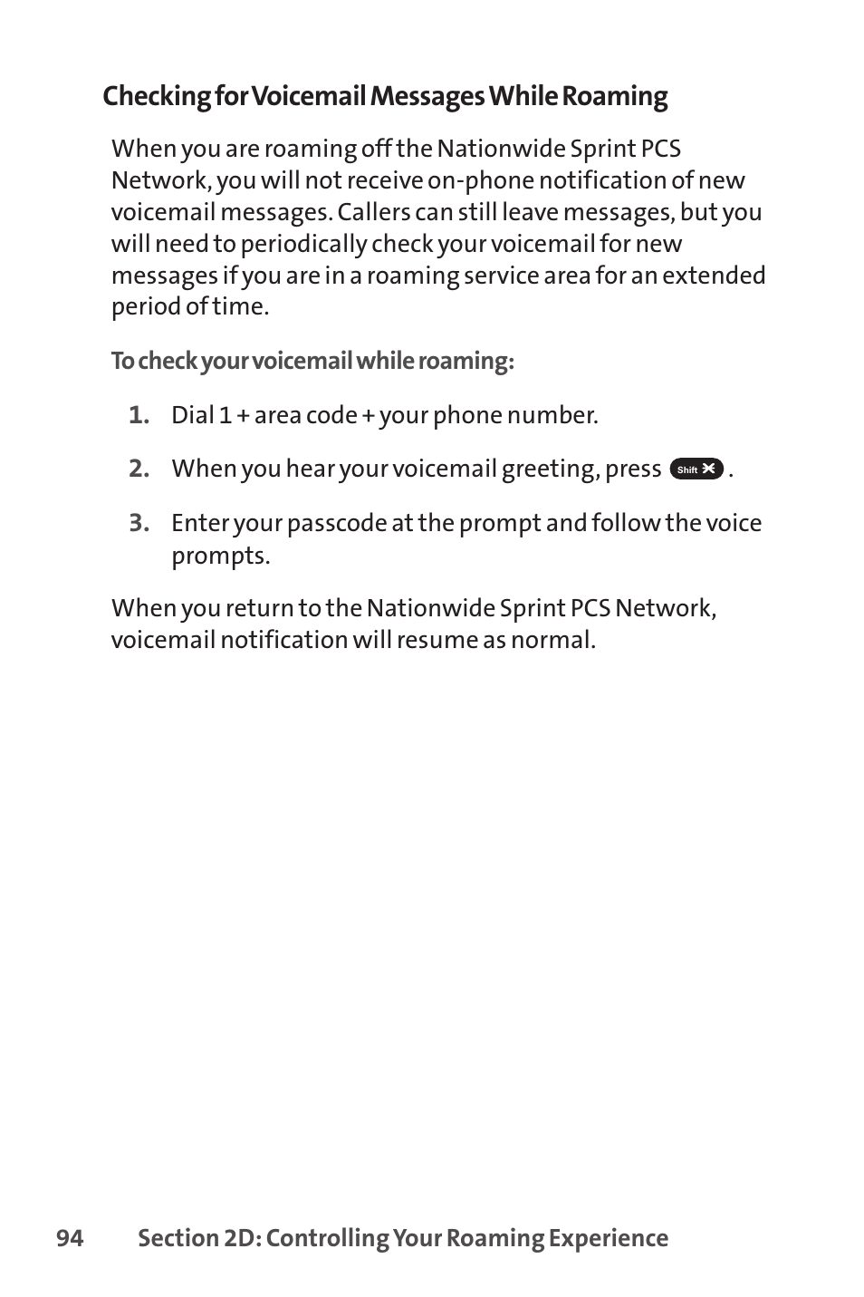 Checking for voicemail messages while roaming | Sprint Nextel SPRINT PCSVISION SCP-7000 User Manual | Page 110 / 254