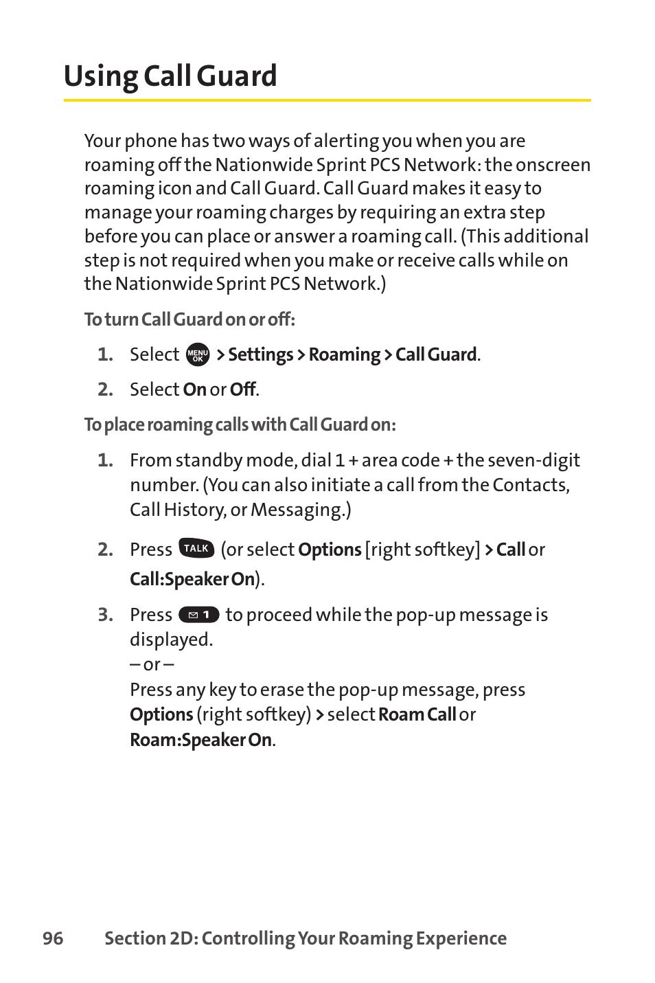 Using call guard | Sprint Nextel SPRINT PCSVISION SCP-7000 User Manual | Page 112 / 254