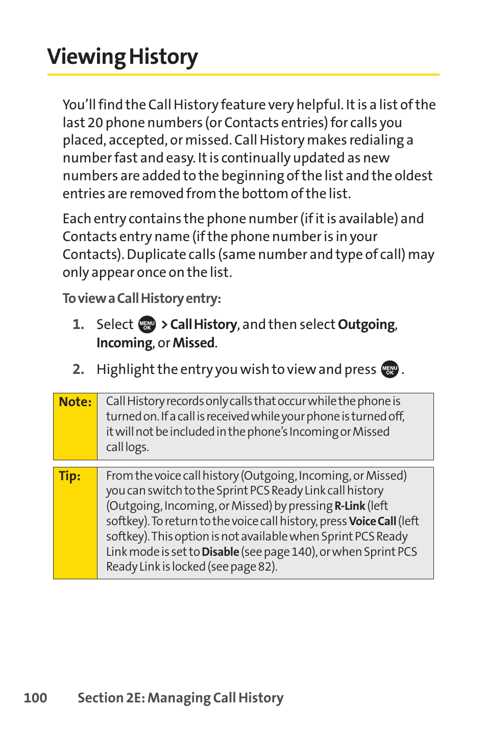 Viewing history | Sprint Nextel SPRINT PCSVISION SCP-7000 User Manual | Page 116 / 254