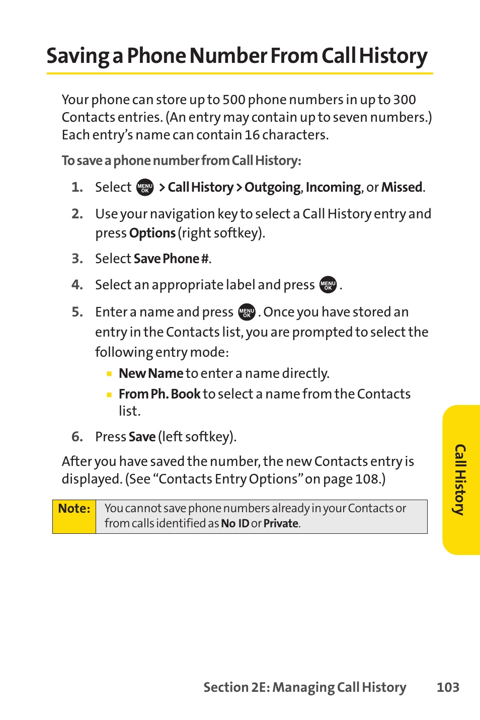 Saving a phone number from call history | Sprint Nextel SPRINT PCSVISION SCP-7000 User Manual | Page 119 / 254