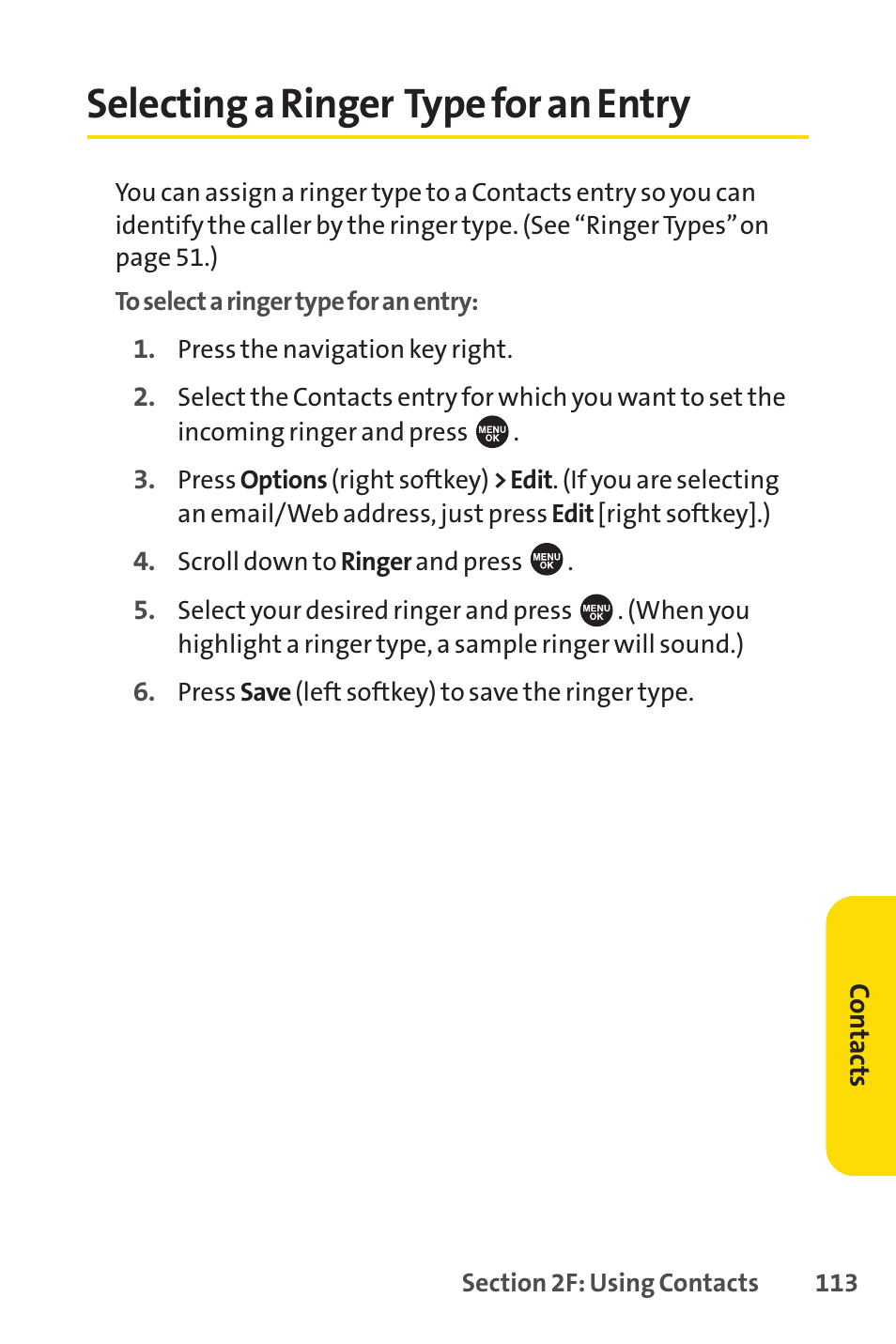 Selecting a ringer type for an entry | Sprint Nextel SPRINT PCSVISION SCP-7000 User Manual | Page 129 / 254