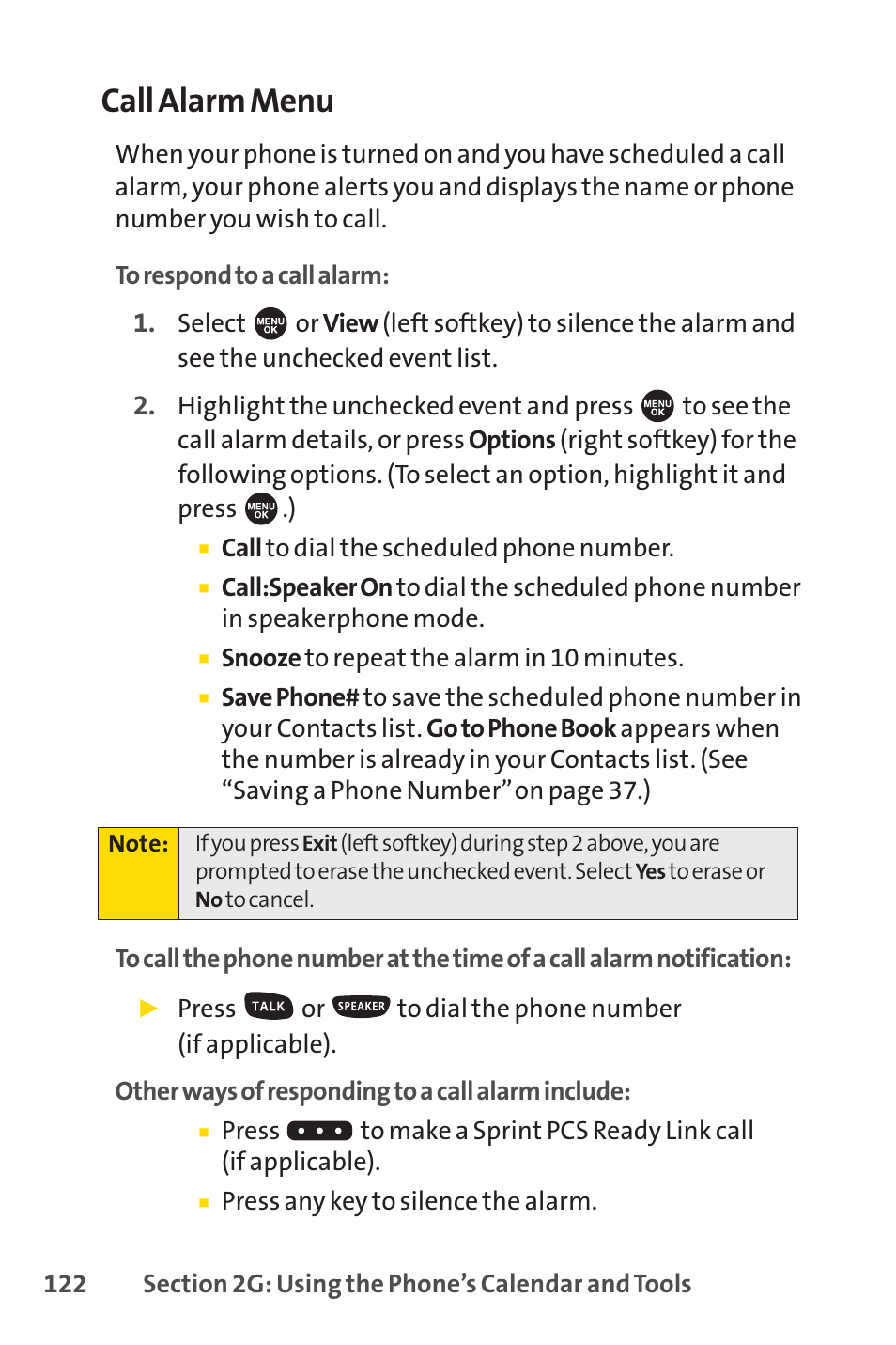 Call alarm menu | Sprint Nextel SPRINT PCSVISION SCP-7000 User Manual | Page 138 / 254