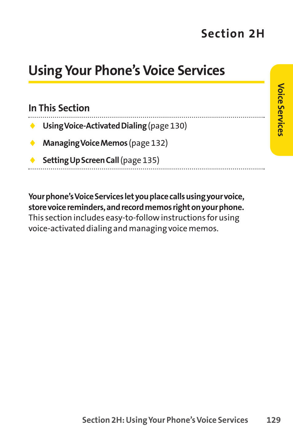 Section 2h. using your phone’s voice services, 2h. using your phone’s voice services, Using your phone’s voice services | Sprint Nextel SPRINT PCSVISION SCP-7000 User Manual | Page 145 / 254