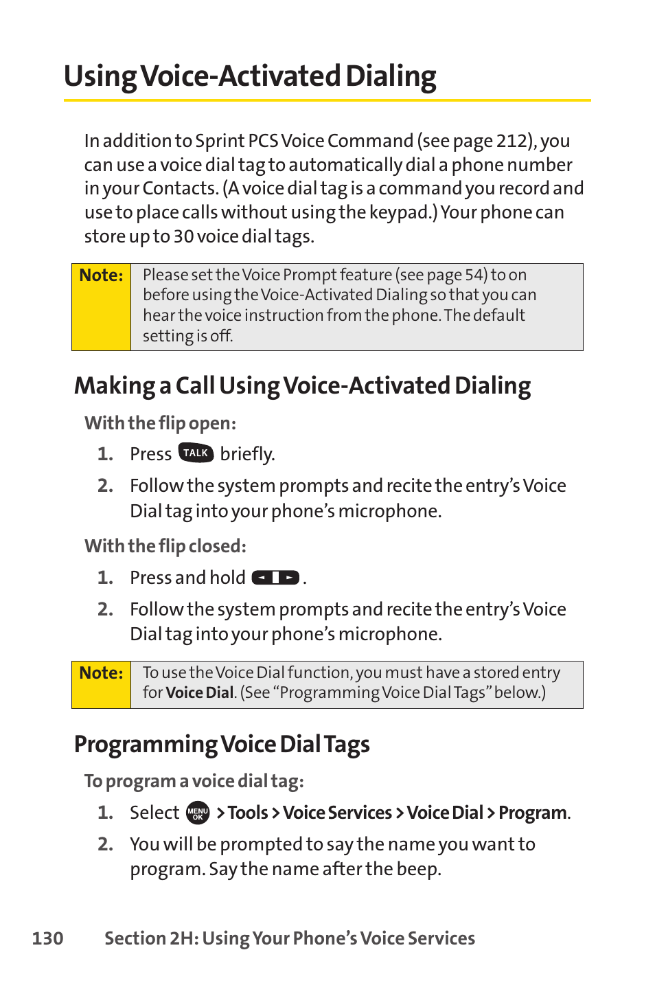 Using voice-activated dialing, Making a call using voice-activated dialing, Programming voice dial tags | Sprint Nextel SPRINT PCSVISION SCP-7000 User Manual | Page 146 / 254