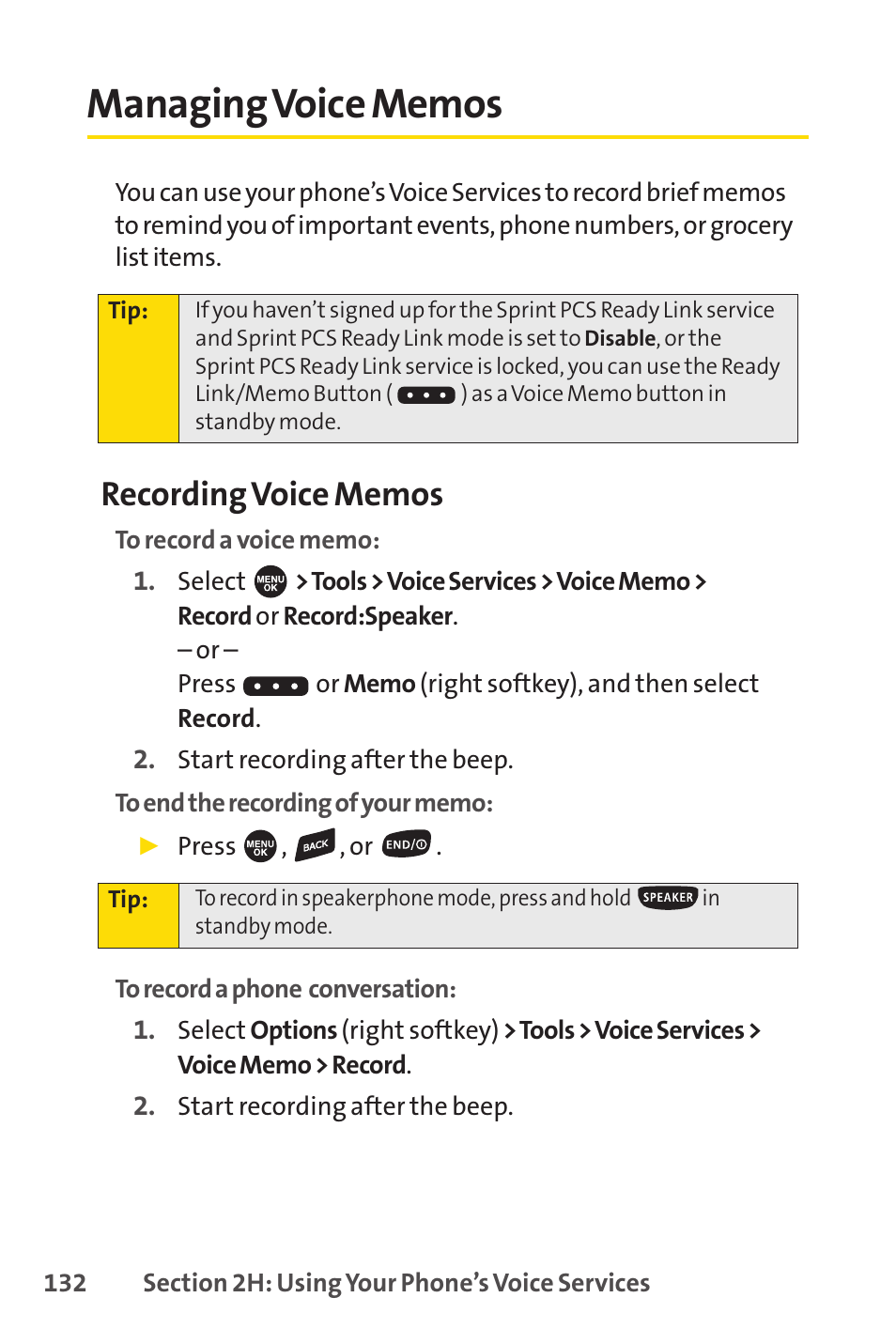 Managing voice memos | Sprint Nextel SPRINT PCSVISION SCP-7000 User Manual | Page 148 / 254