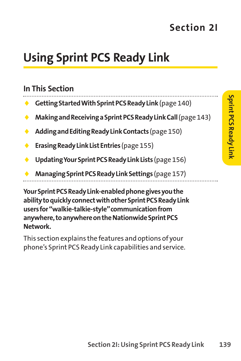 Section 2i. using sprint pcs ready link, 2i. using sprint pcs ready link, Using sprint pcs ready link | Sprint Nextel SPRINT PCSVISION SCP-7000 User Manual | Page 155 / 254