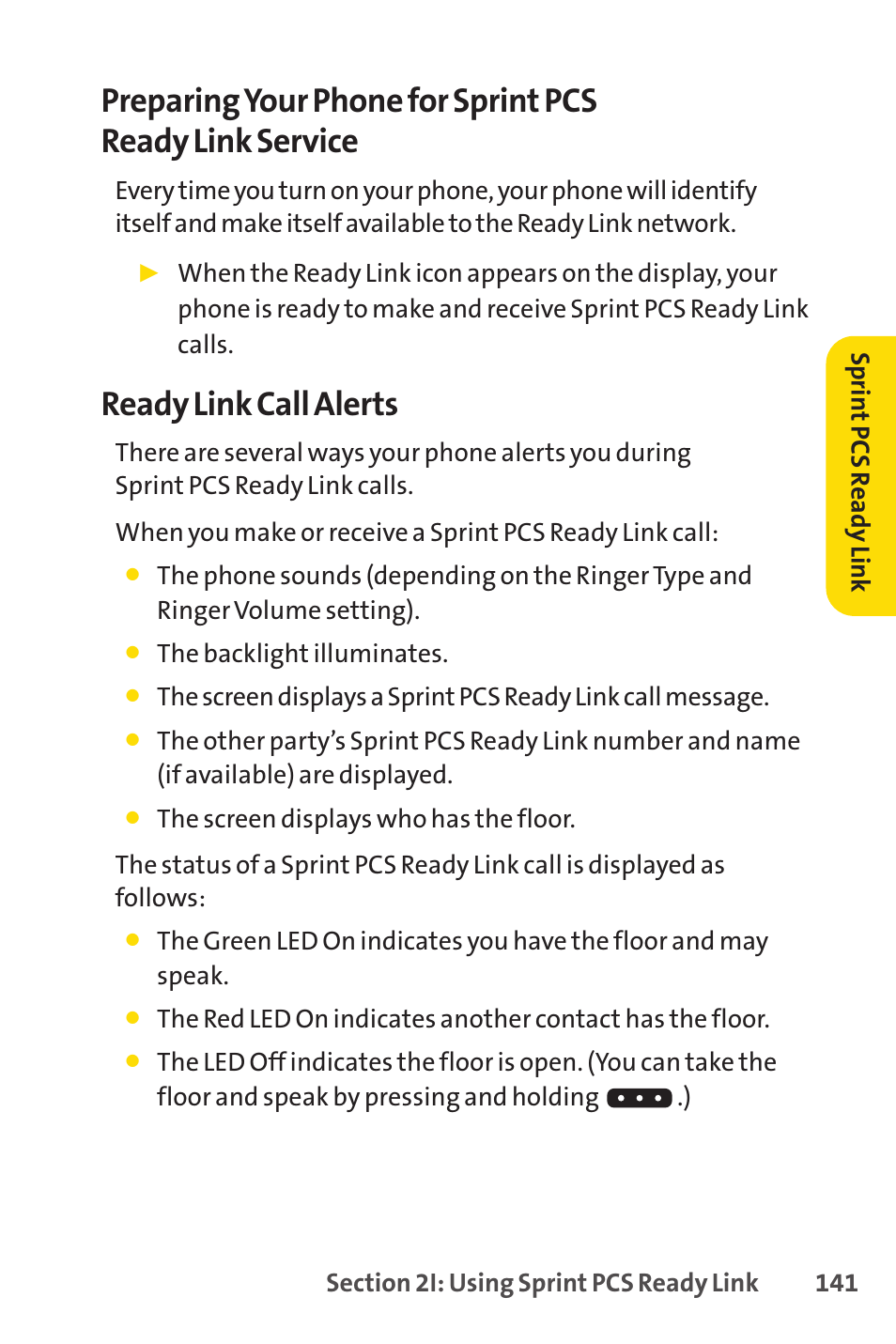 Ready link call alerts | Sprint Nextel SPRINT PCSVISION SCP-7000 User Manual | Page 157 / 254