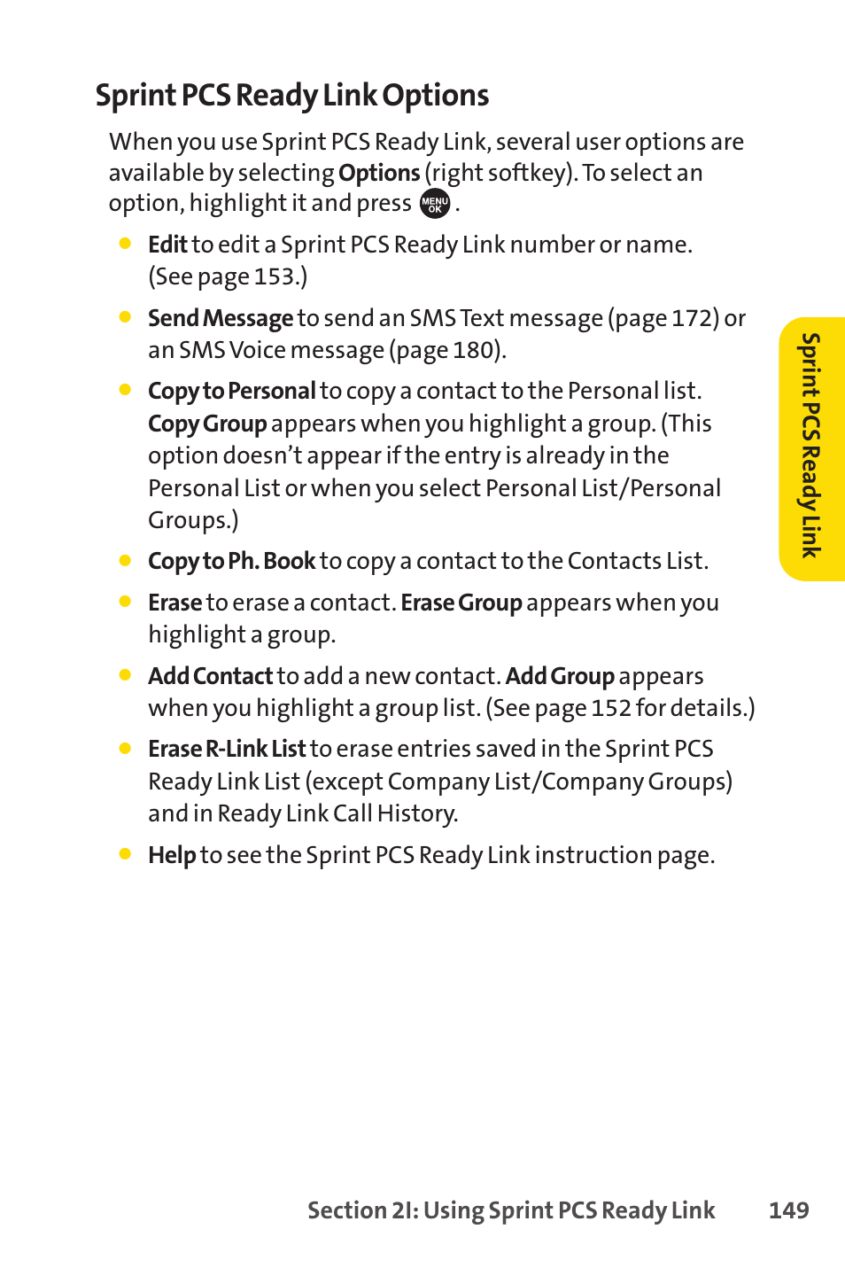 Sprint pcs ready link options | Sprint Nextel SPRINT PCSVISION SCP-7000 User Manual | Page 165 / 254