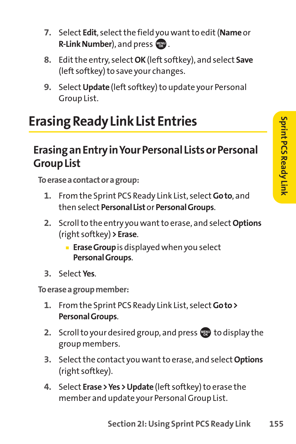 Erasing ready link list entries | Sprint Nextel SPRINT PCSVISION SCP-7000 User Manual | Page 171 / 254