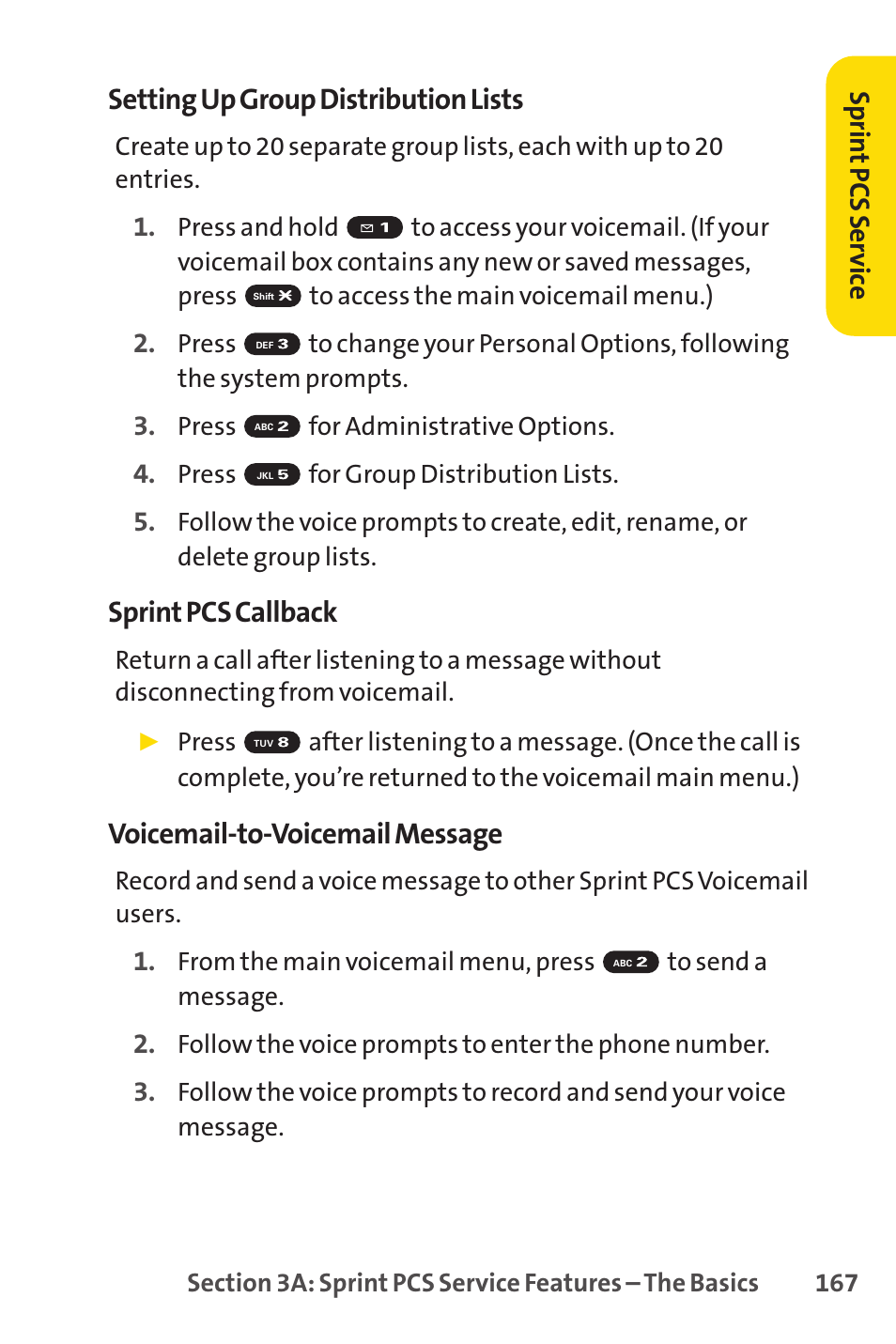 Setting up group distribution lists, Sprint pcs callback, Voicemail-to-voicemail message | Sprint Nextel SPRINT PCSVISION SCP-7000 User Manual | Page 183 / 254