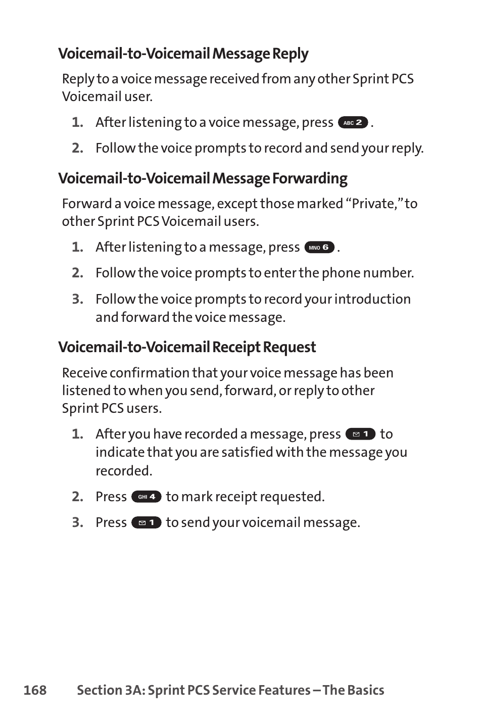 Voicemail-to-voicemail message reply, Voicemail-to-voicemail message forwarding, Voicemail-to-voicemail receipt request | Sprint Nextel SPRINT PCSVISION SCP-7000 User Manual | Page 184 / 254