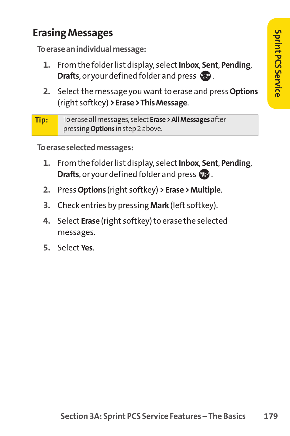 Erasing messages | Sprint Nextel SPRINT PCSVISION SCP-7000 User Manual | Page 195 / 254