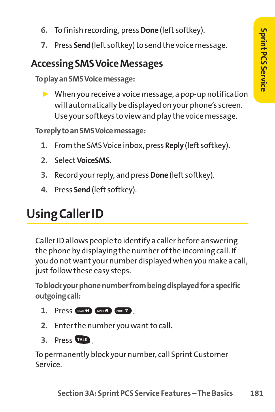 Using caller id, Accessing sms voice messages | Sprint Nextel SPRINT PCSVISION SCP-7000 User Manual | Page 197 / 254