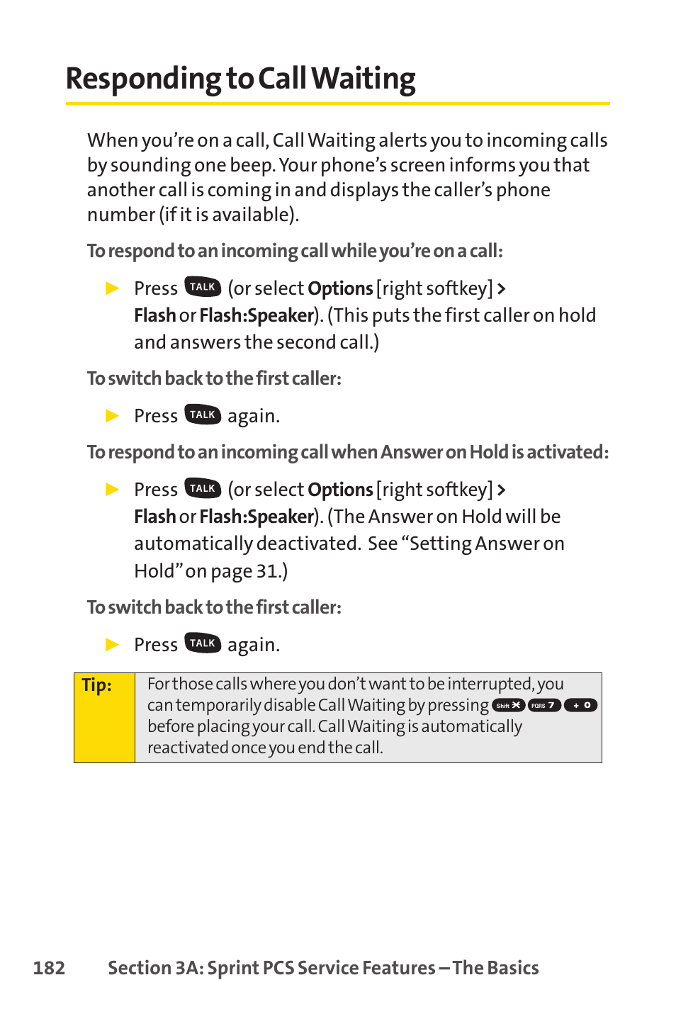 Responding to call waiting | Sprint Nextel SPRINT PCSVISION SCP-7000 User Manual | Page 198 / 254
