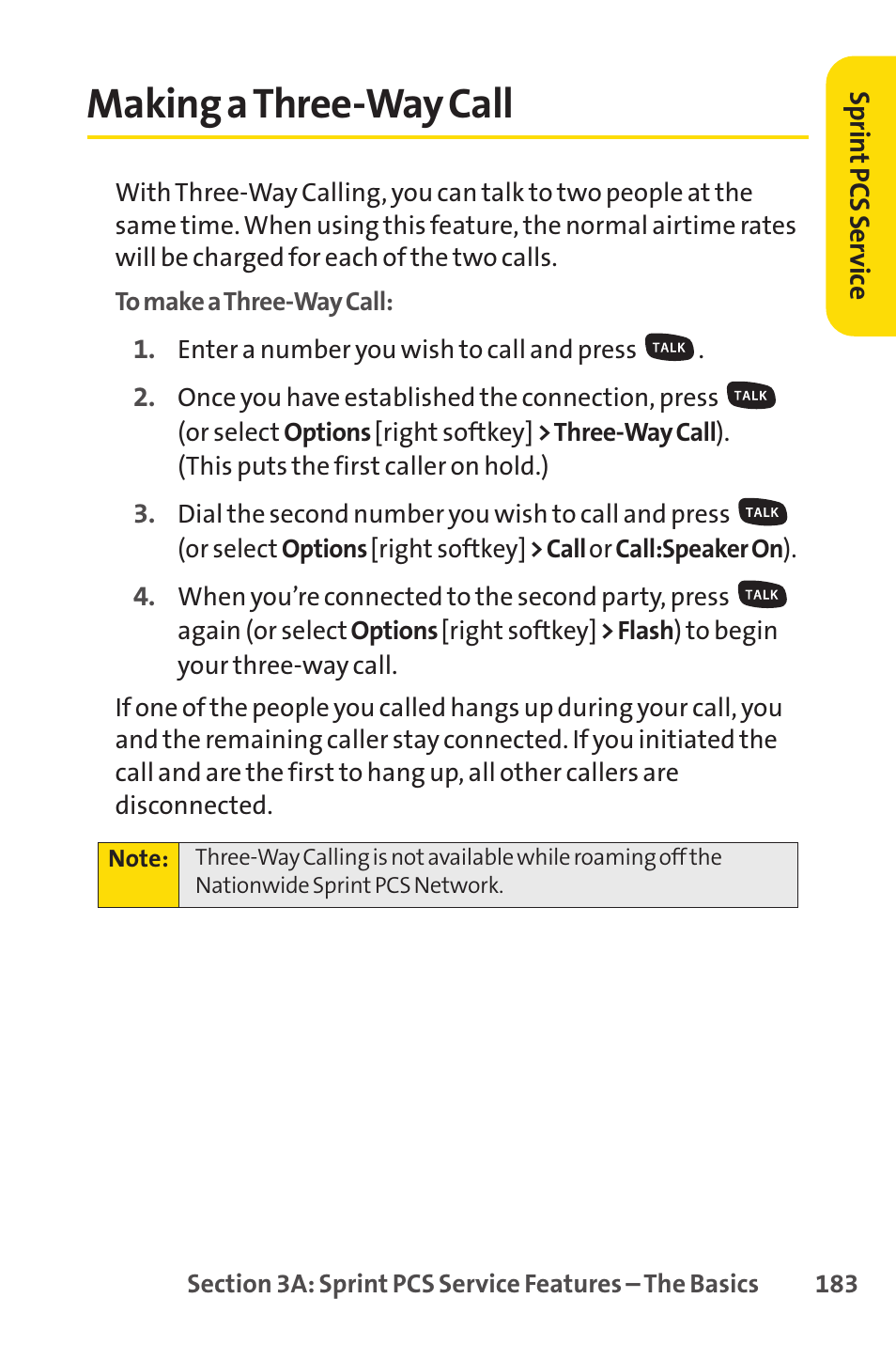 Making a three-way call | Sprint Nextel SPRINT PCSVISION SCP-7000 User Manual | Page 199 / 254