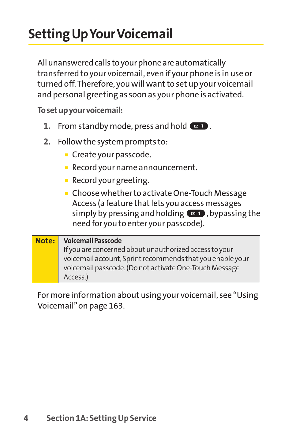 Setting up your voicemail, Setting upyour voicemail | Sprint Nextel SPRINT PCSVISION SCP-7000 User Manual | Page 20 / 254