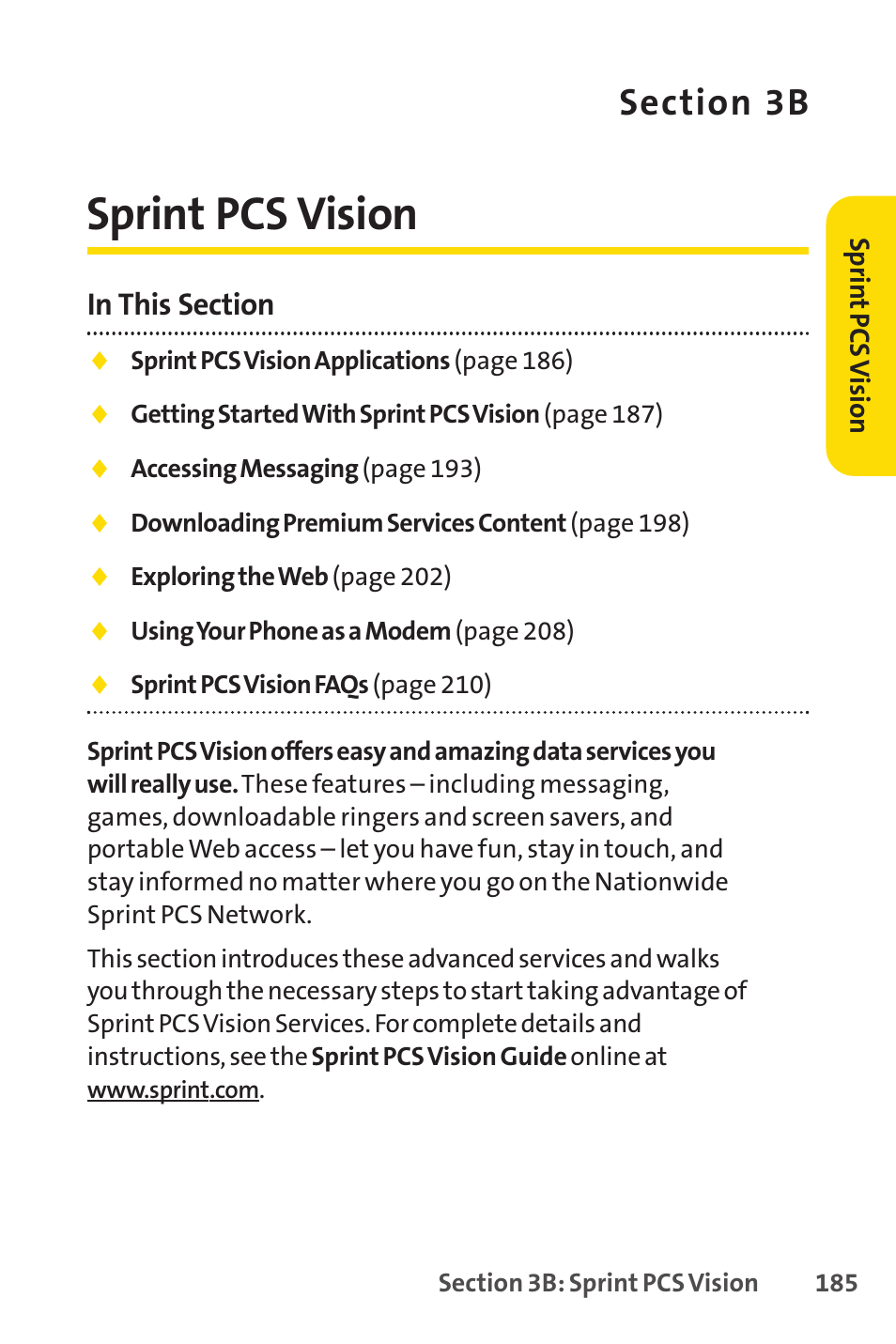 Section 3b. sprint pcs vision, 3b. sprint pcs vision, Sprint pcs vision | Sprint Nextel SPRINT PCSVISION SCP-7000 User Manual | Page 201 / 254