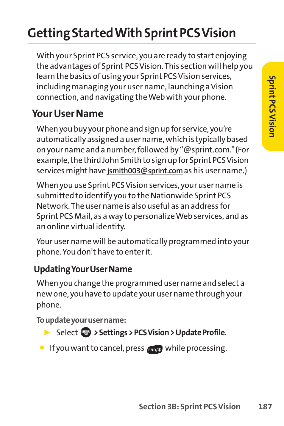 Getting started with sprint pcs vision, Your user name | Sprint Nextel SPRINT PCSVISION SCP-7000 User Manual | Page 203 / 254