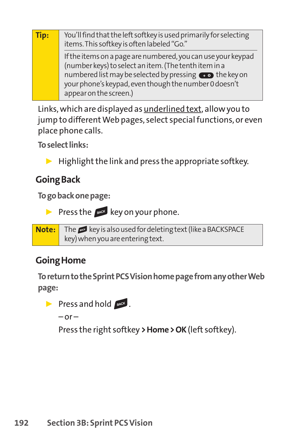 Going back, Going home | Sprint Nextel SPRINT PCSVISION SCP-7000 User Manual | Page 208 / 254