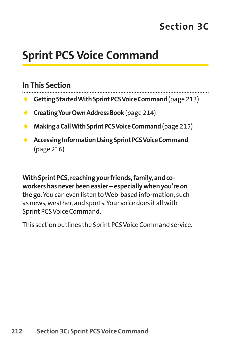 Section 3c. sprint pcs voice command, 3c. sprint pcs voice command, Sprint pcs voice command | Sprint Nextel SPRINT PCSVISION SCP-7000 User Manual | Page 228 / 254