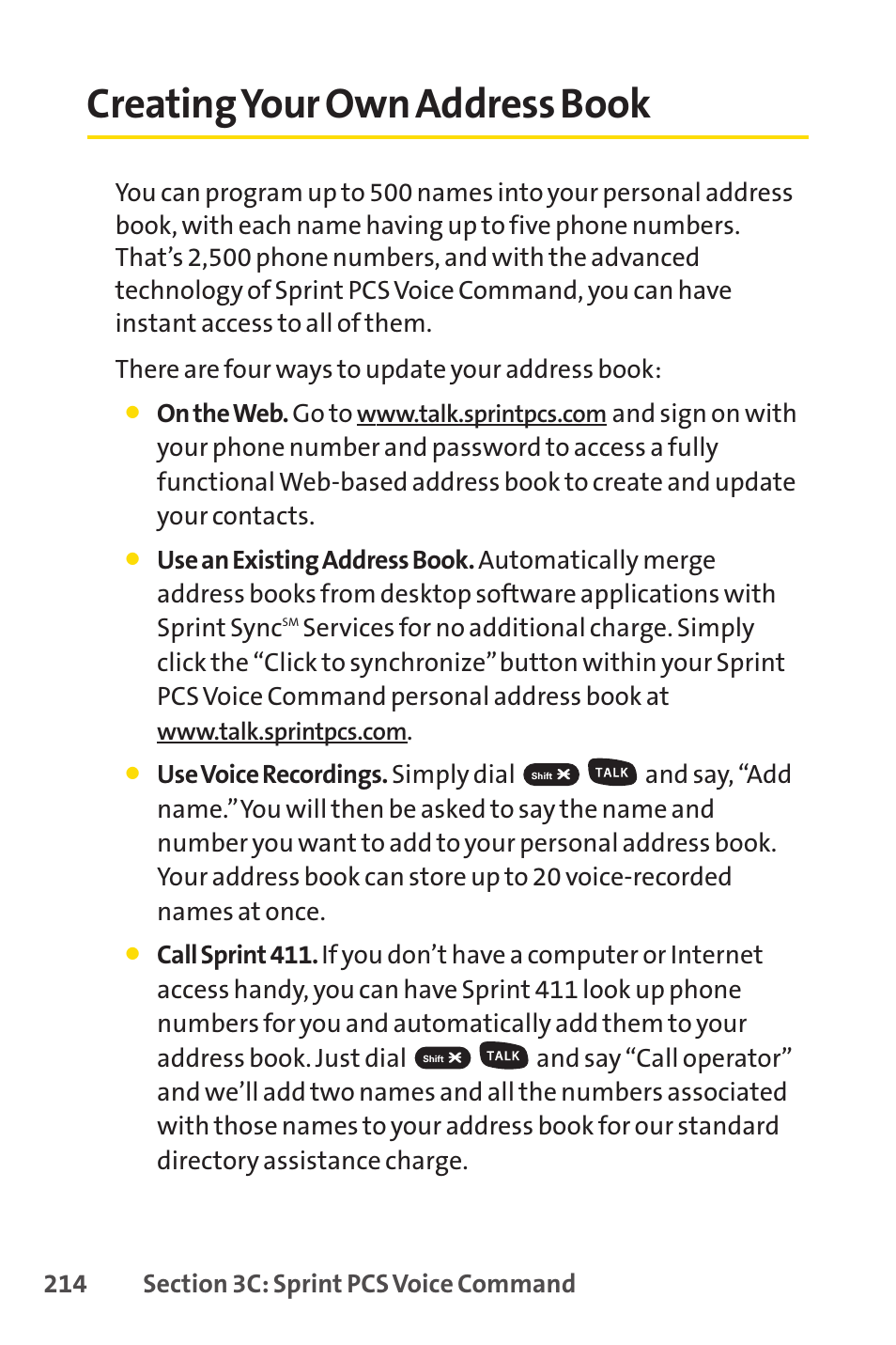 Creating your own address book | Sprint Nextel SPRINT PCSVISION SCP-7000 User Manual | Page 230 / 254