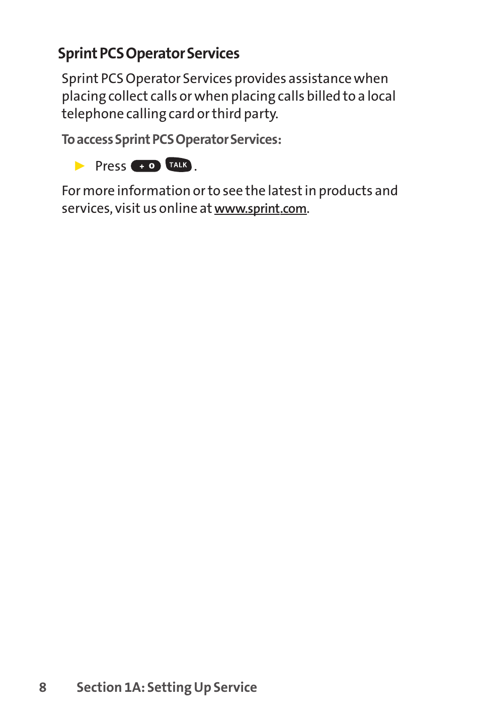 Sprint pcs operator services | Sprint Nextel SPRINT PCSVISION SCP-7000 User Manual | Page 24 / 254