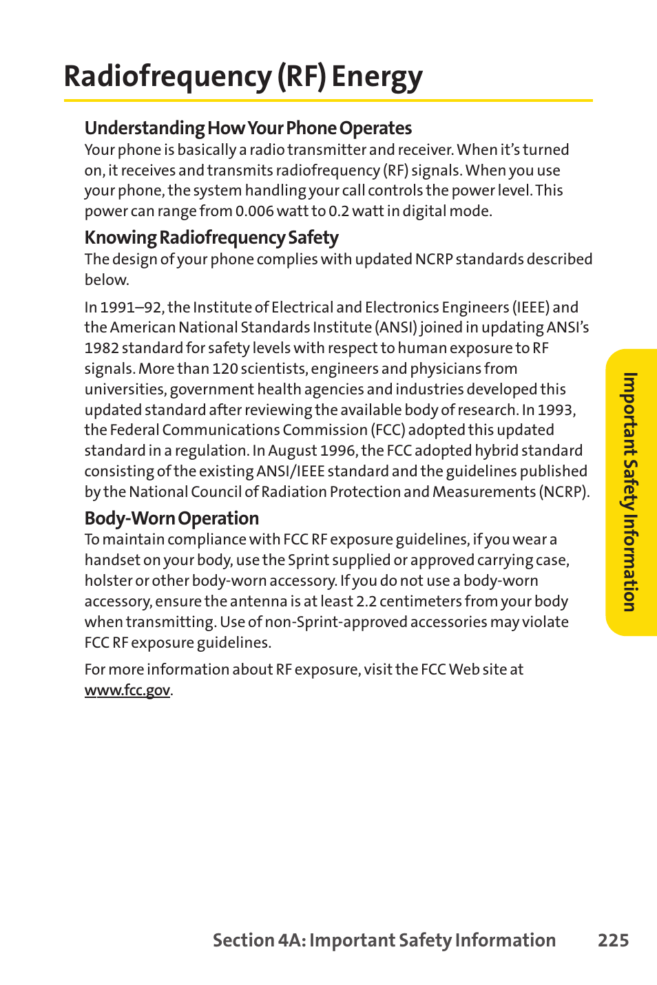 Radiofrequency (rf) energy | Sprint Nextel SPRINT PCSVISION SCP-7000 User Manual | Page 241 / 254