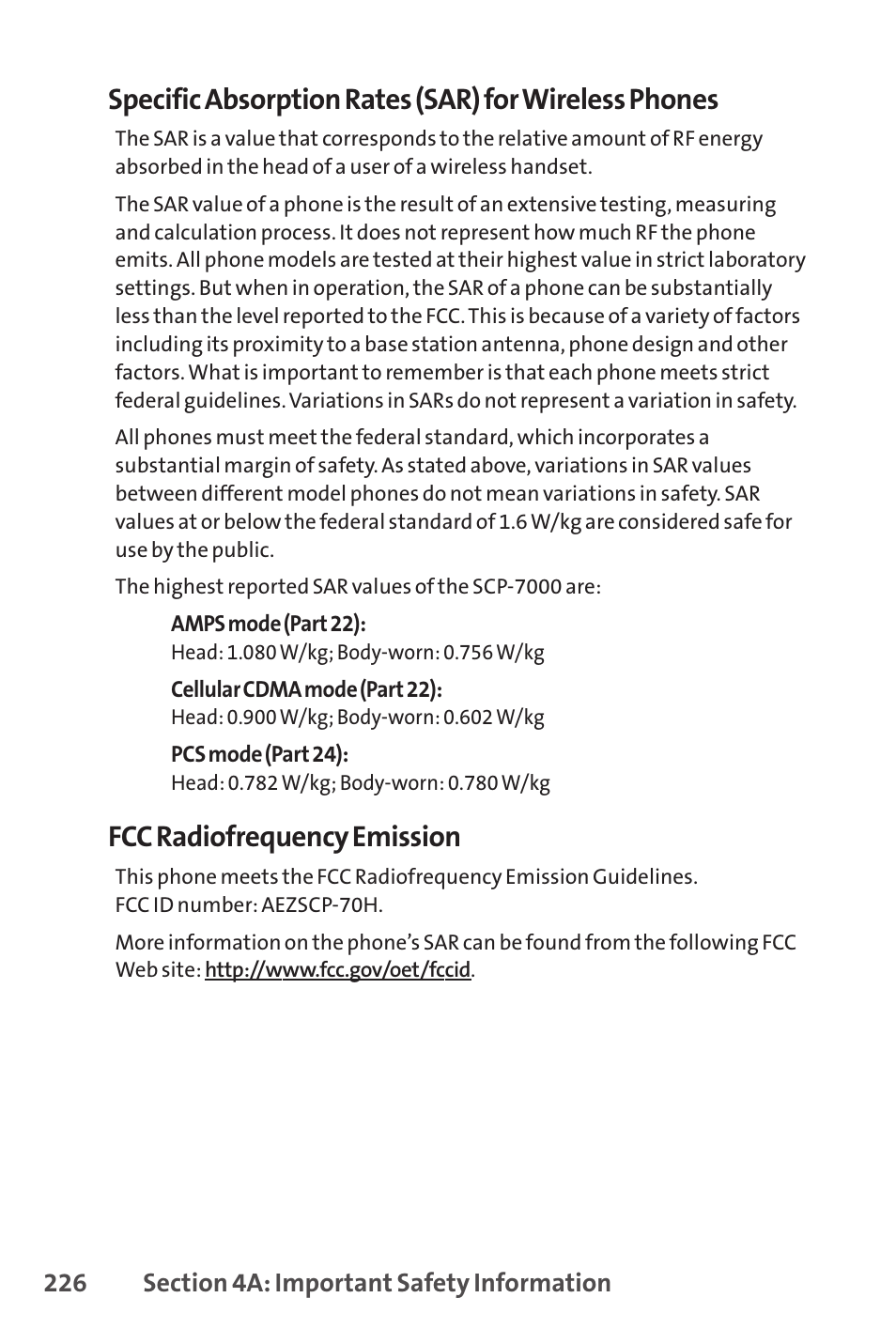 Fcc radiofrequency emission | Sprint Nextel SPRINT PCSVISION SCP-7000 User Manual | Page 242 / 254