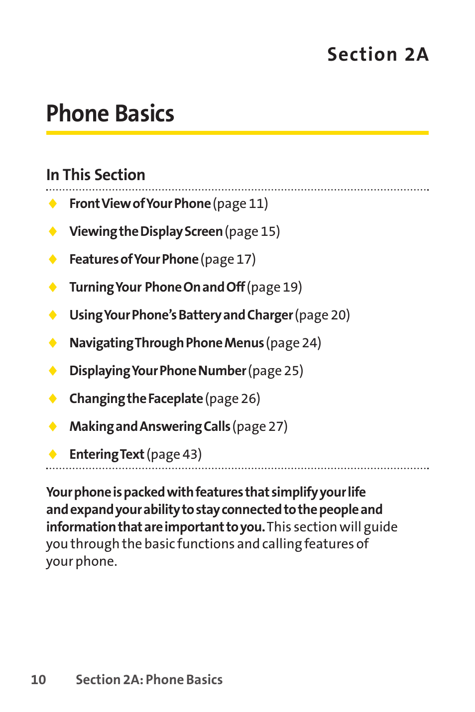 Section 2a. phone basics, 2a. phone basics, Phone basics | Sprint Nextel SPRINT PCSVISION SCP-7000 User Manual | Page 26 / 254