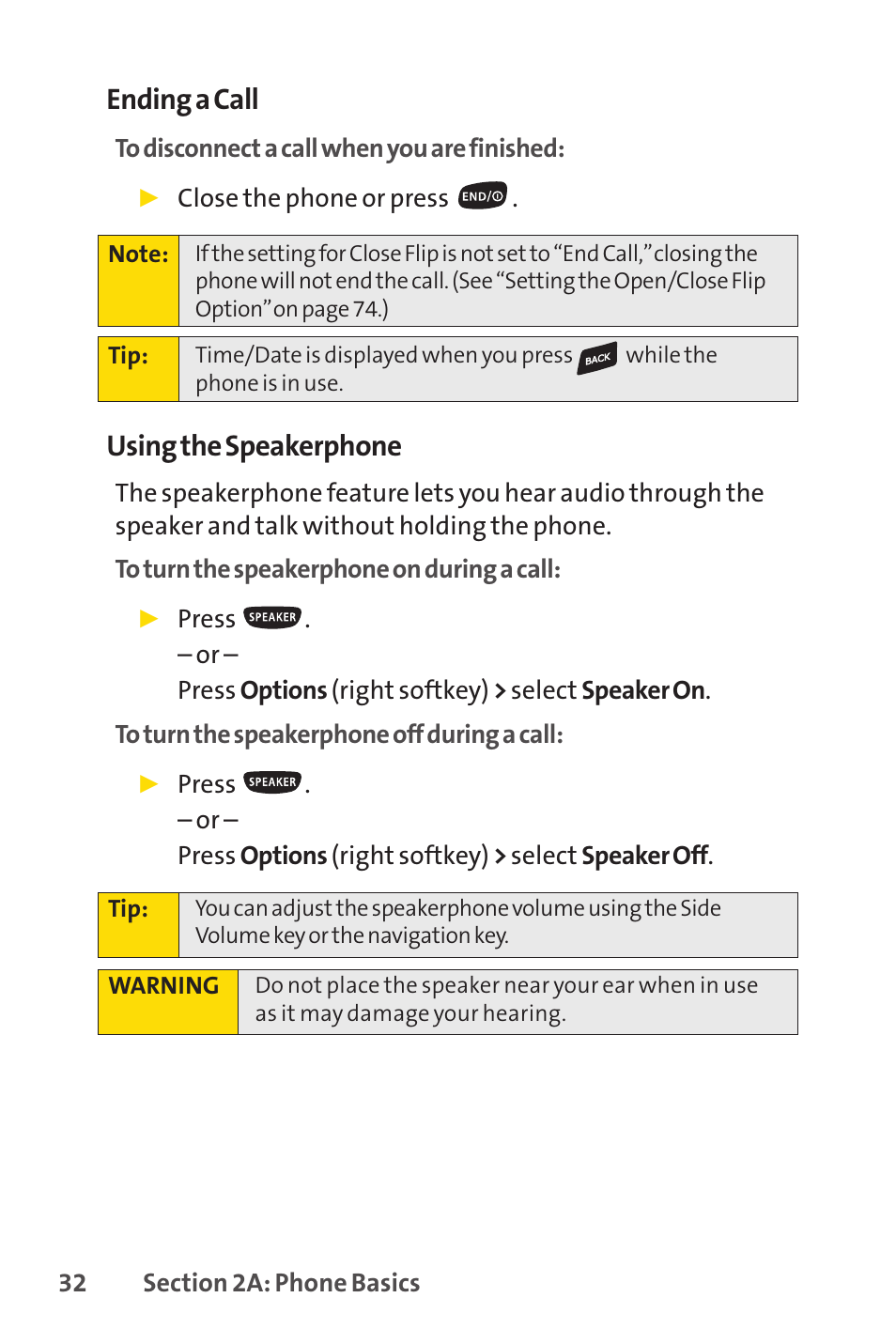 Ending a call, Using the speakerphone | Sprint Nextel SPRINT PCSVISION SCP-7000 User Manual | Page 48 / 254