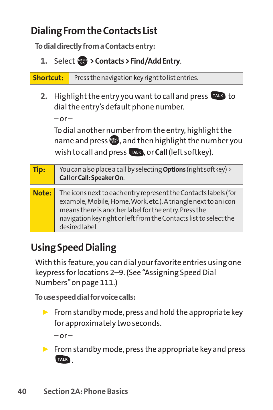 Dialing from the contacts list, Using speed dialing | Sprint Nextel SPRINT PCSVISION SCP-7000 User Manual | Page 56 / 254