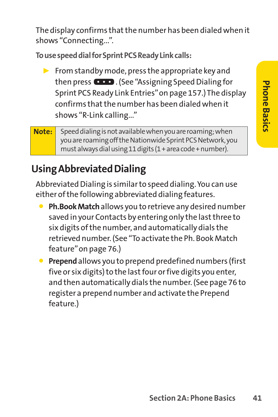 Using abbreviated dialing, Ph on e b as ics | Sprint Nextel SPRINT PCSVISION SCP-7000 User Manual | Page 57 / 254