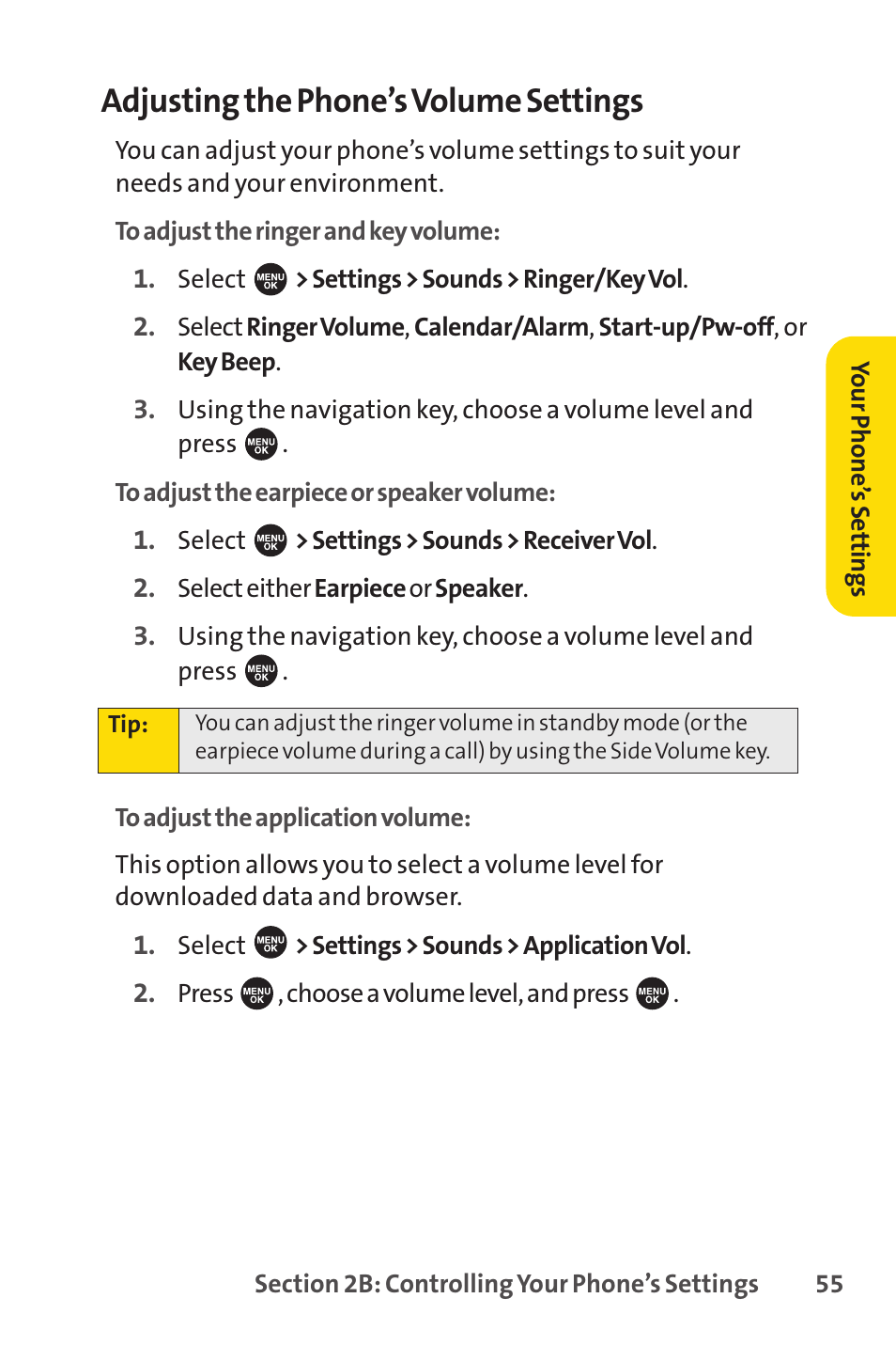 Adjusting the phone’s volume settings | Sprint Nextel SPRINT PCSVISION SCP-7000 User Manual | Page 71 / 254