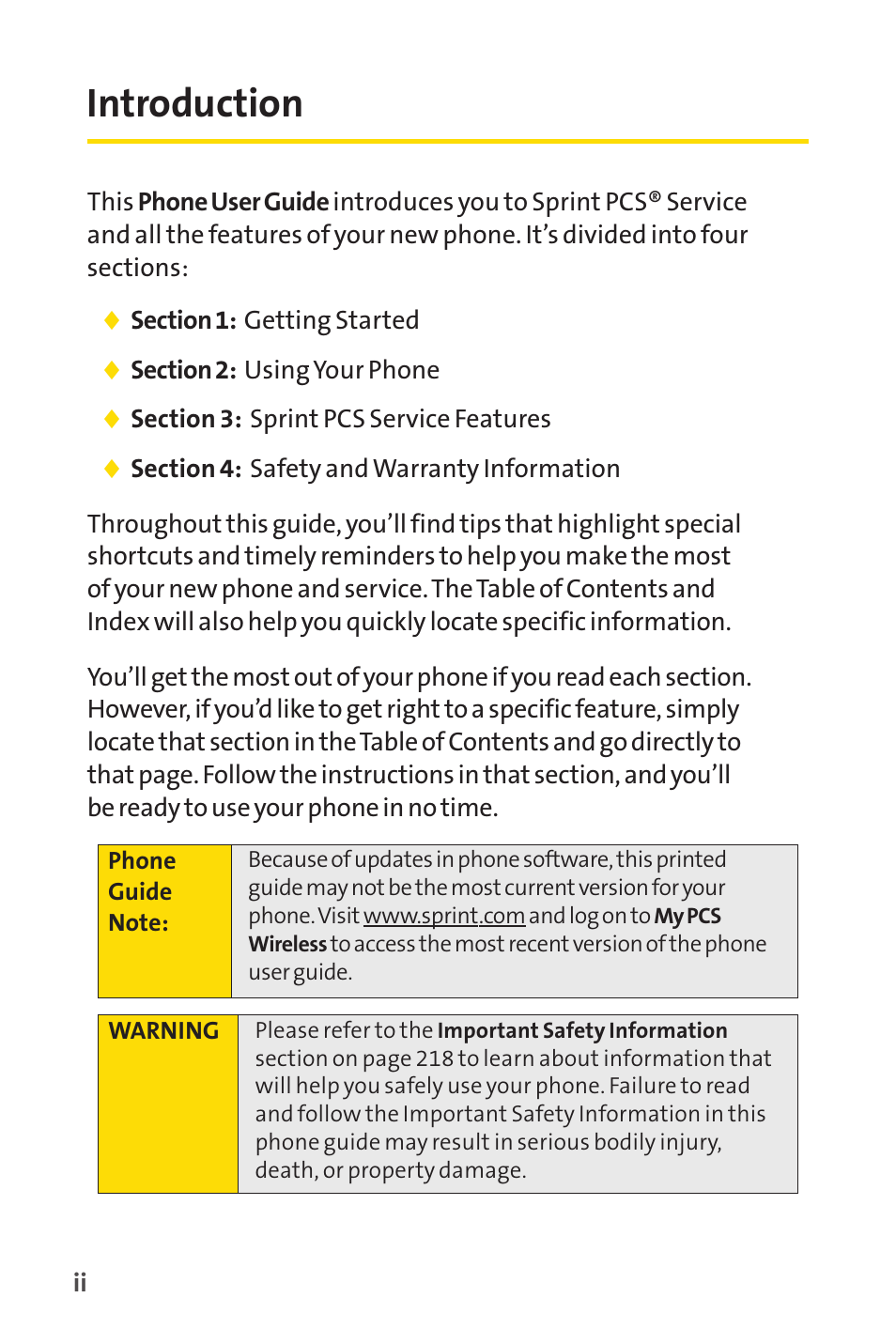 Introduction | Sprint Nextel SPRINT PCSVISION SCP-7000 User Manual | Page 8 / 254