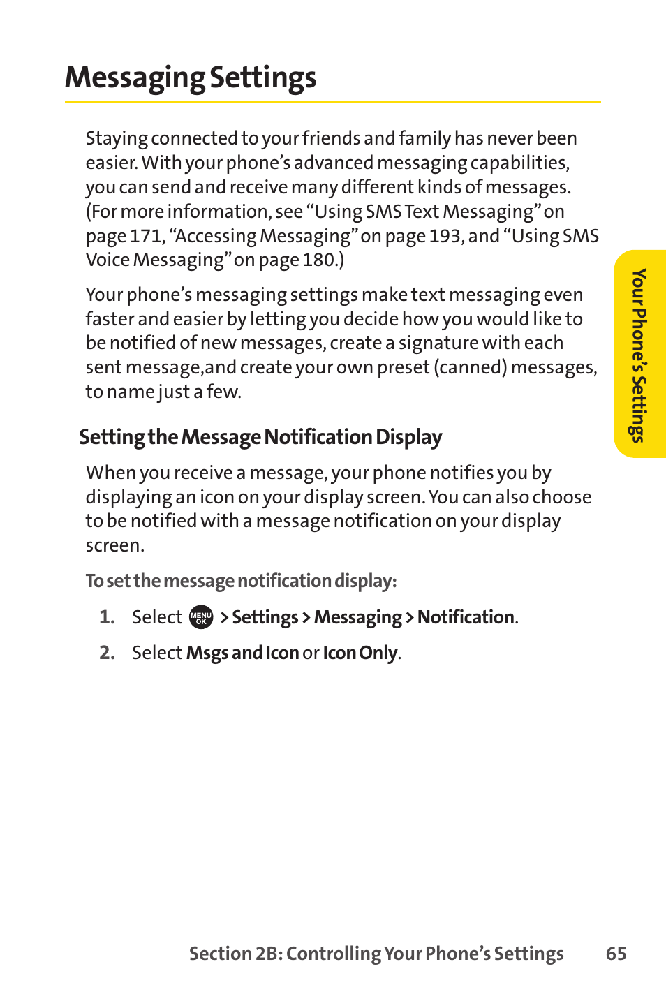 Messaging settings | Sprint Nextel SPRINT PCSVISION SCP-7000 User Manual | Page 81 / 254