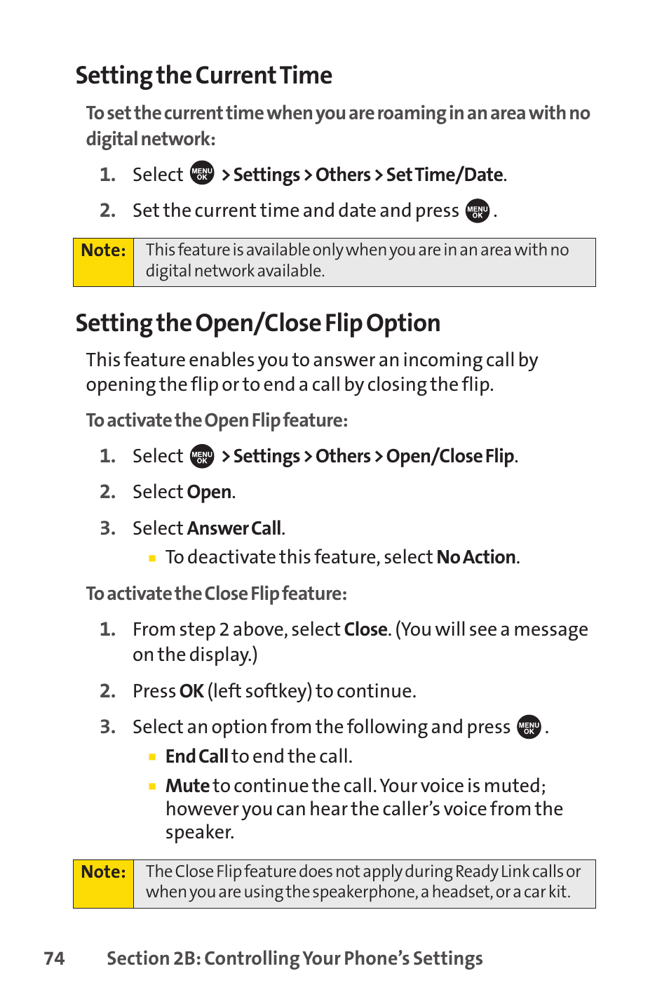 Setting the currenttime, Setting the open/close flip option | Sprint Nextel SPRINT PCSVISION SCP-7000 User Manual | Page 90 / 254