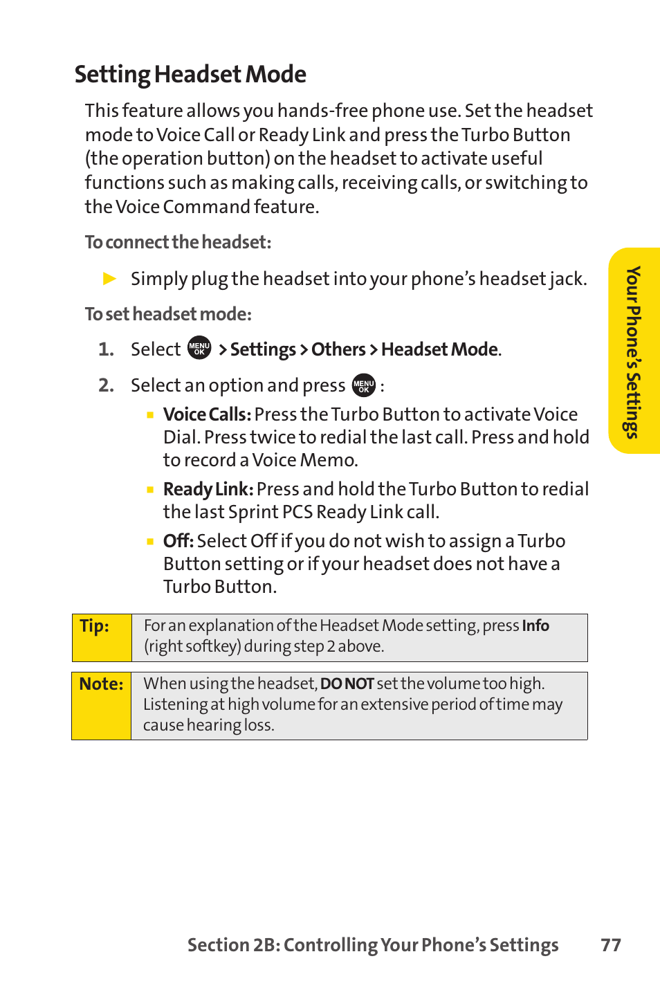 Setting headset mode | Sprint Nextel SPRINT PCSVISION SCP-7000 User Manual | Page 93 / 254