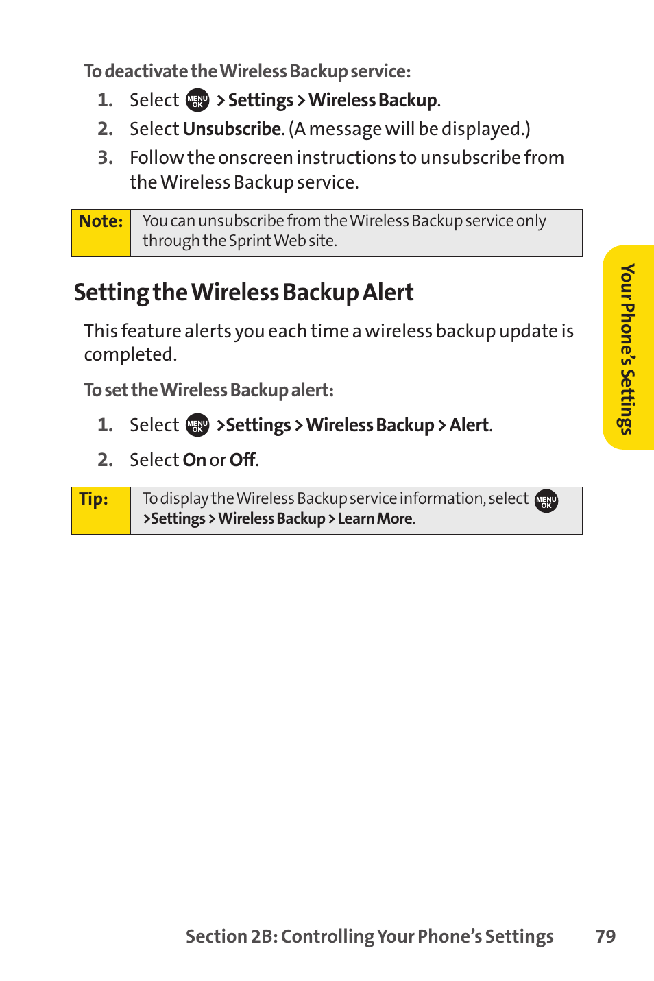 Setting the wireless backup alert | Sprint Nextel SPRINT PCSVISION SCP-7000 User Manual | Page 95 / 254