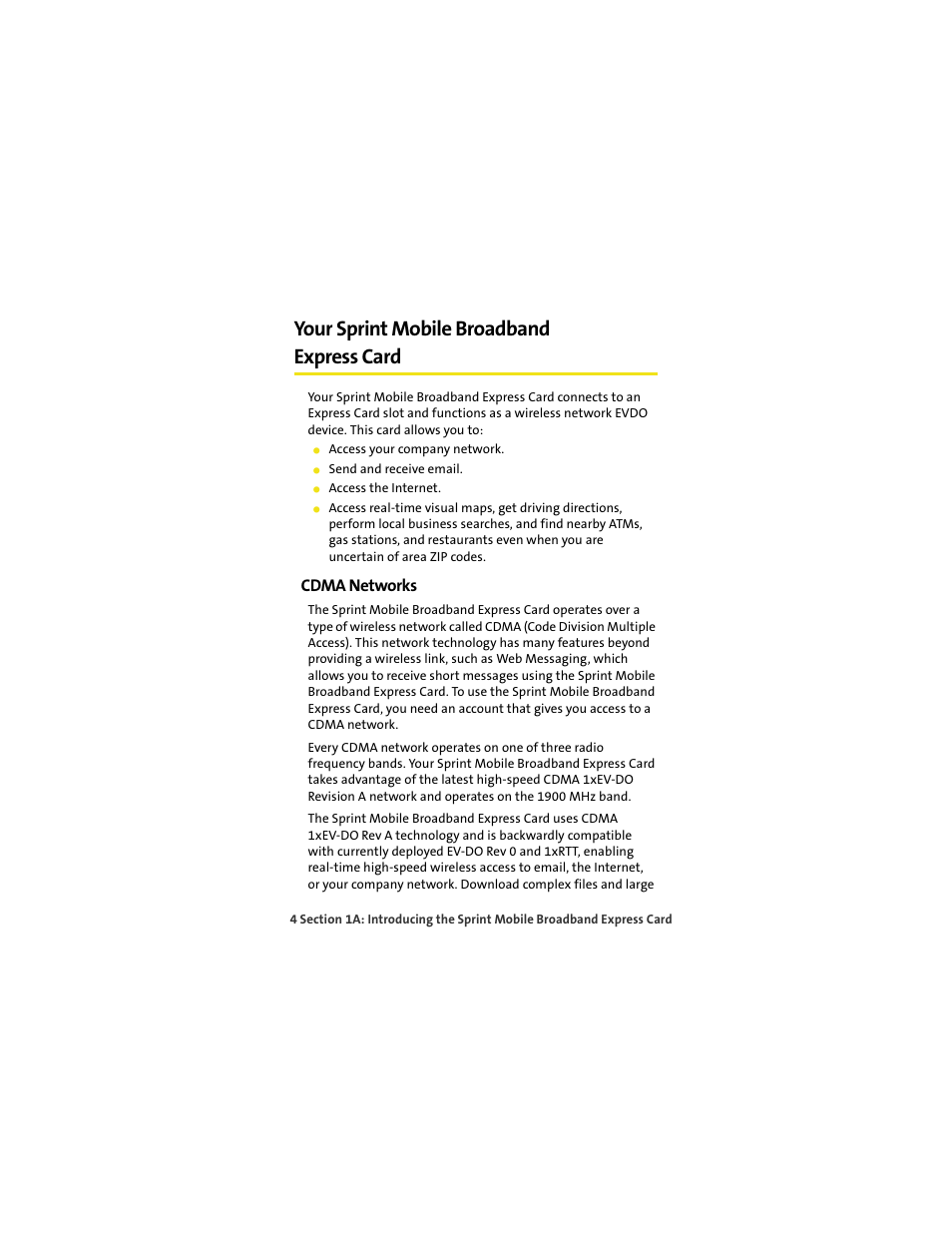 Your sprint mobile broadband express card, Cdma networks | Sprint Nextel MERLIN EX720 User Manual | Page 10 / 135