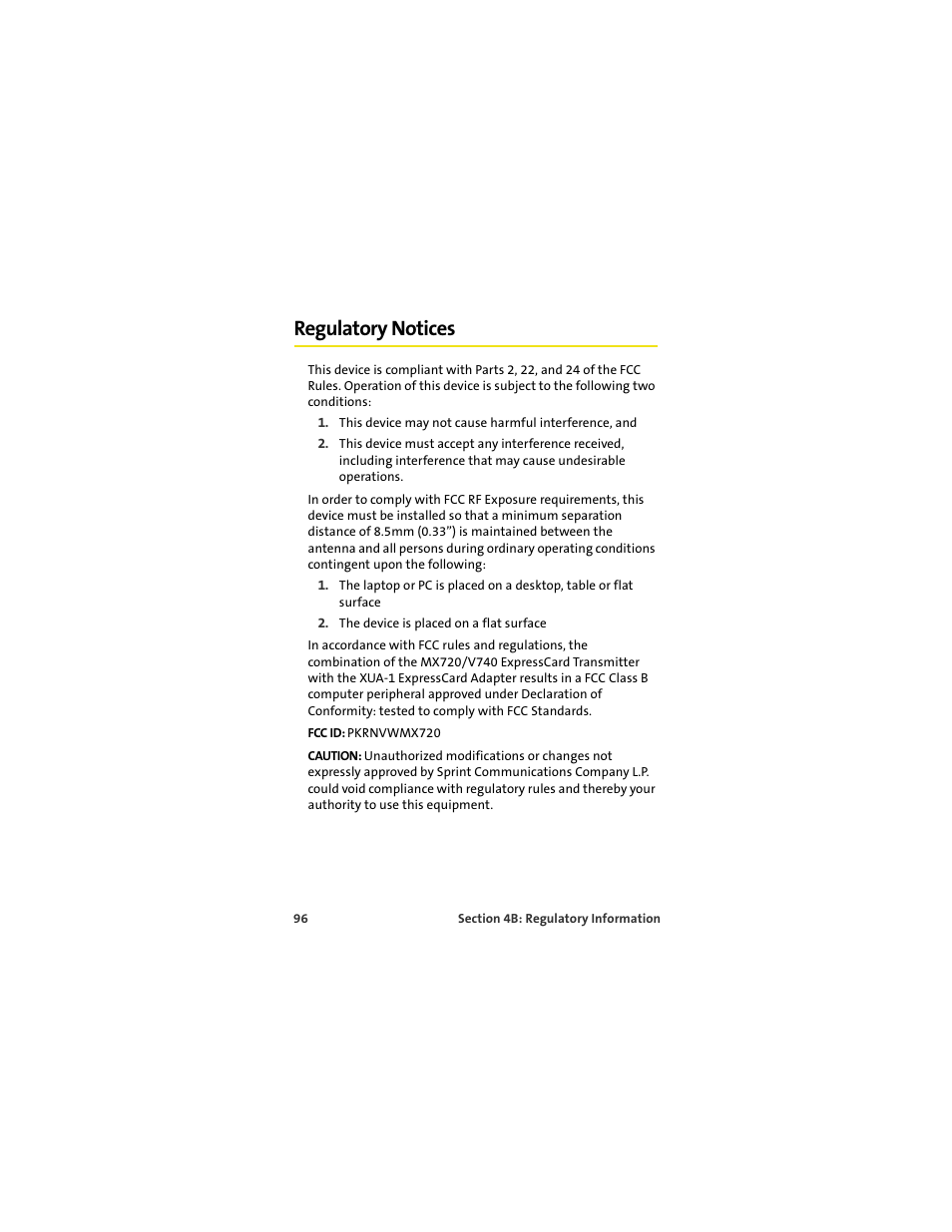 Regulatory notices | Sprint Nextel MERLIN EX720 User Manual | Page 102 / 135