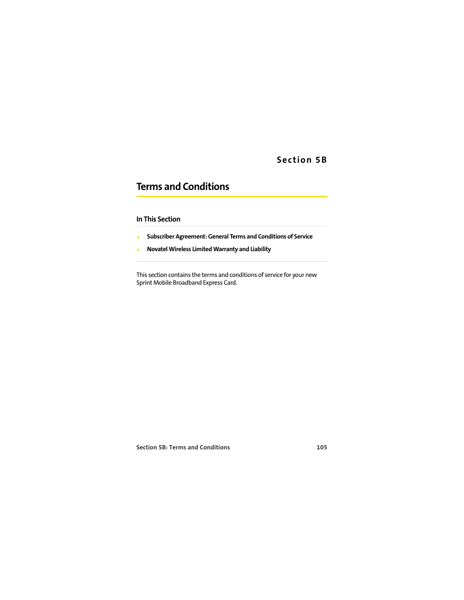 Terms and conditions, 5b. terms and conditions | Sprint Nextel MERLIN EX720 User Manual | Page 111 / 135