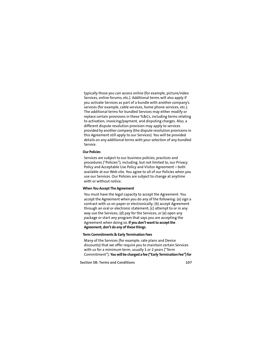Our policies, When you accept the agreement, Term commitments & early termination fees | Sprint Nextel MERLIN EX720 User Manual | Page 113 / 135