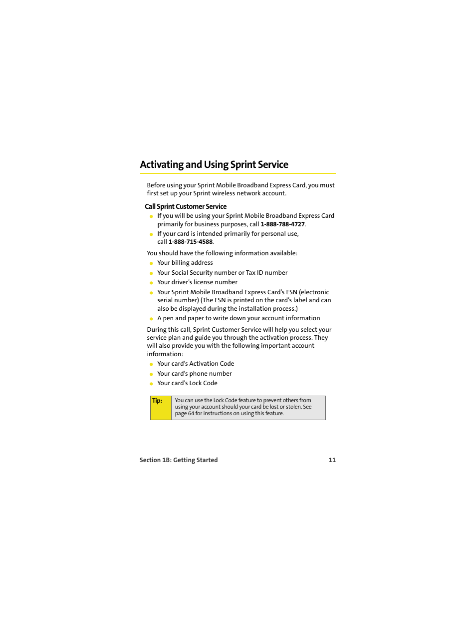 Activating and using sprint service, Call sprint customer service | Sprint Nextel MERLIN EX720 User Manual | Page 17 / 135