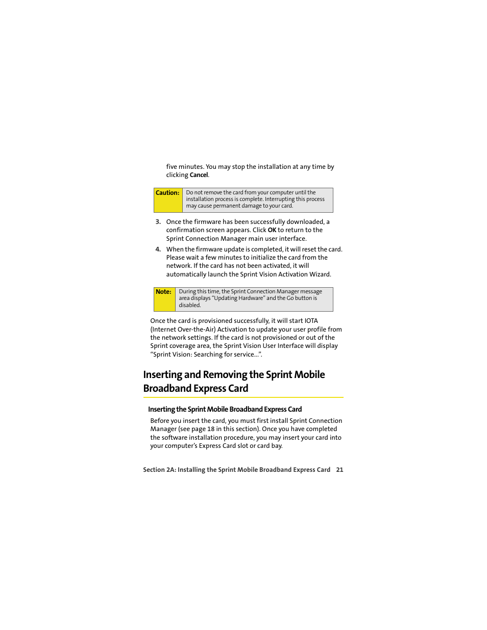 Inserting the sprint mobile broadband express card | Sprint Nextel MERLIN EX720 User Manual | Page 27 / 135