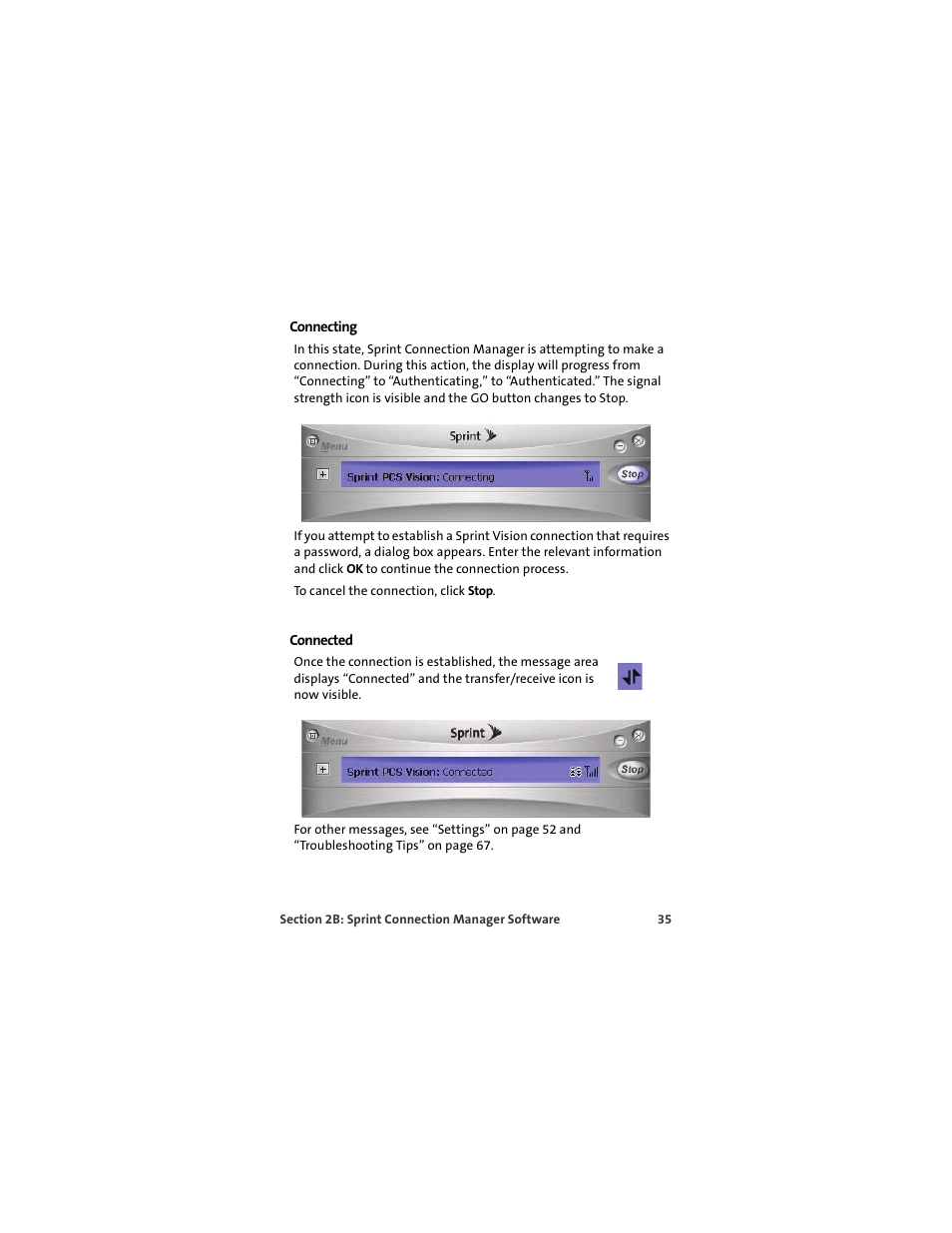 Connecting, Connected | Sprint Nextel MERLIN EX720 User Manual | Page 41 / 135