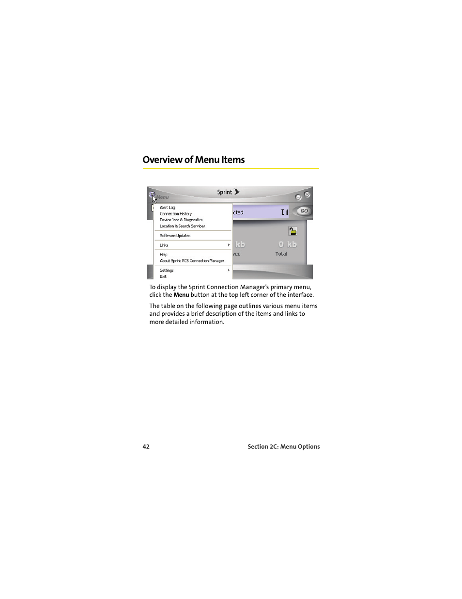 Overview of menu items | Sprint Nextel MERLIN EX720 User Manual | Page 48 / 135